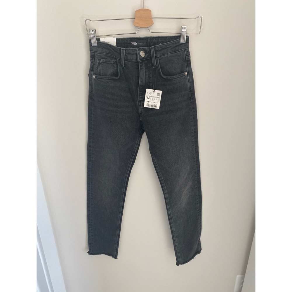 NWT Zara black high rise‎ ankle length slim denim